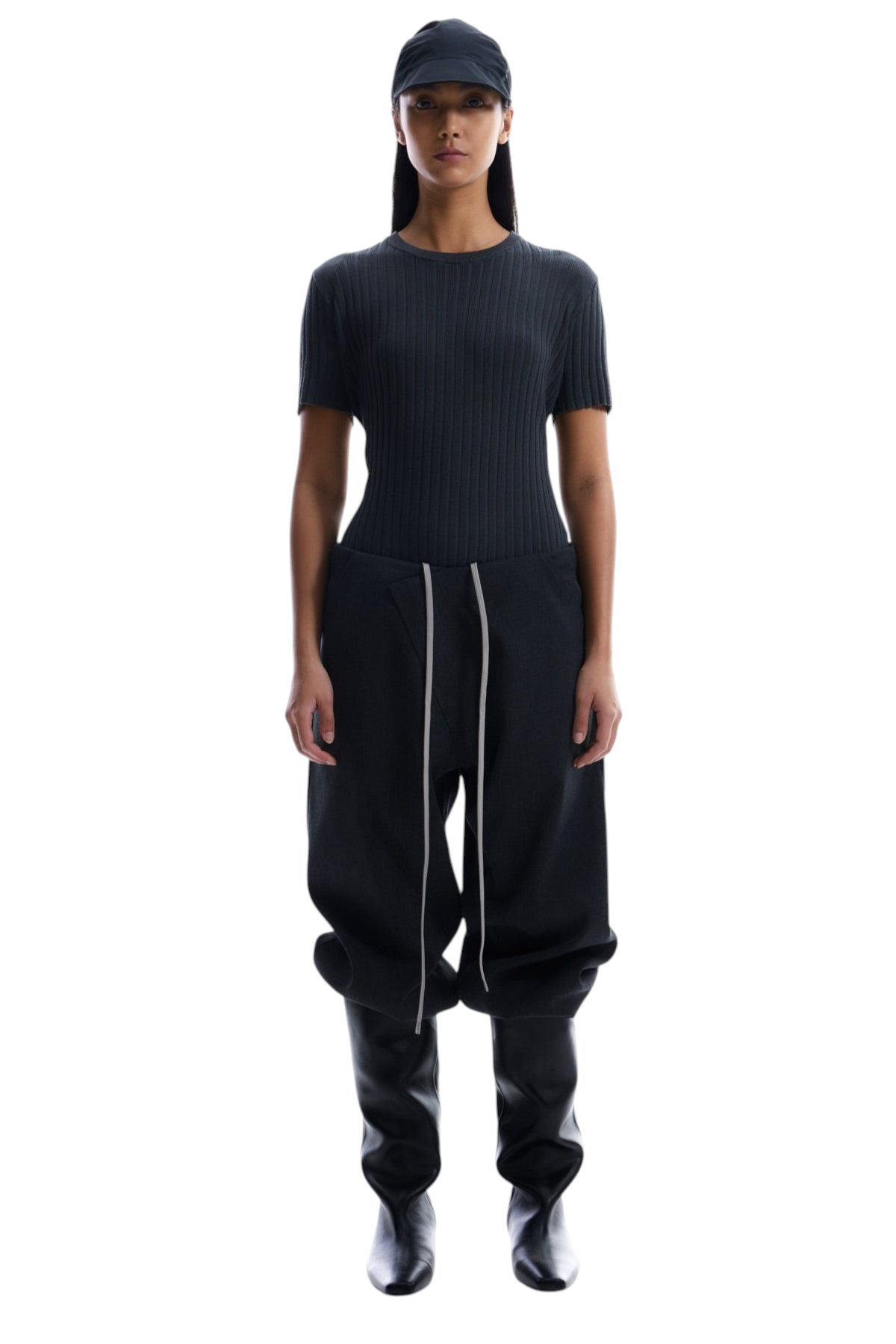3D Asymmetric-Front Adjustable-Hem Tailored Sweatpants