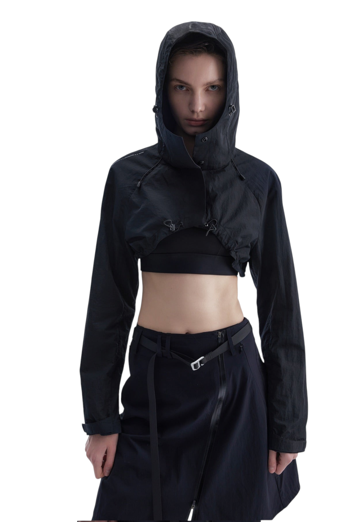 Cropped Hooded Technical Shell Jacket