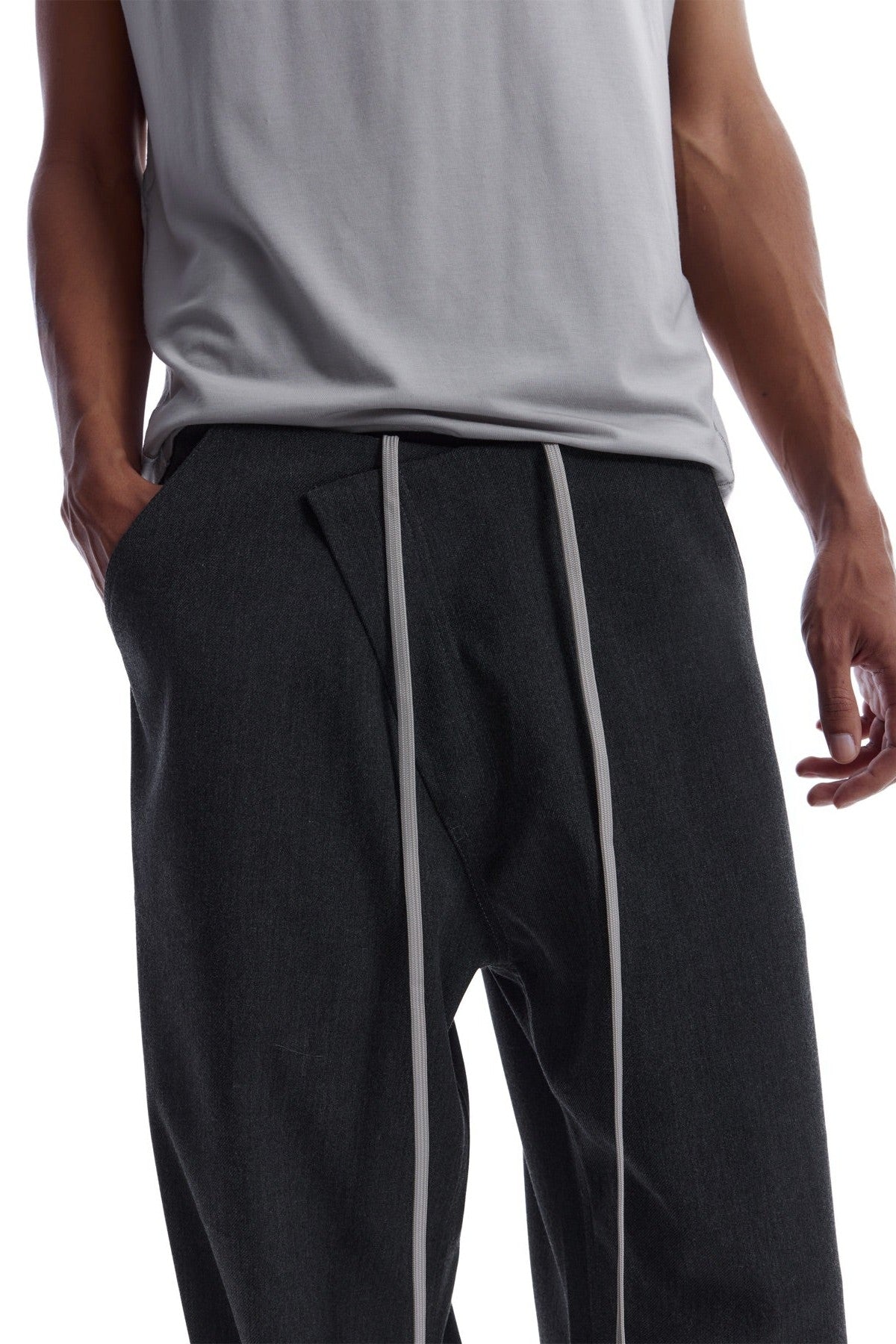 3D Asymmetric-Front Adjustable-Hem Tailored Sweatpants