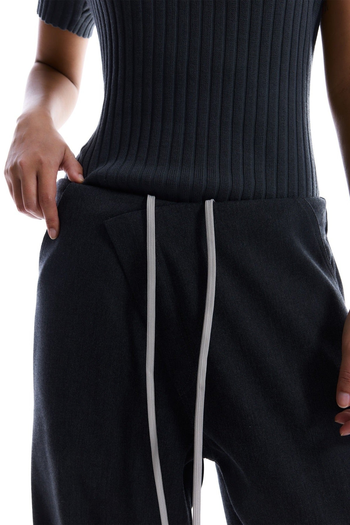 3D Asymmetric-Front Adjustable-Hem Tailored Sweatpants