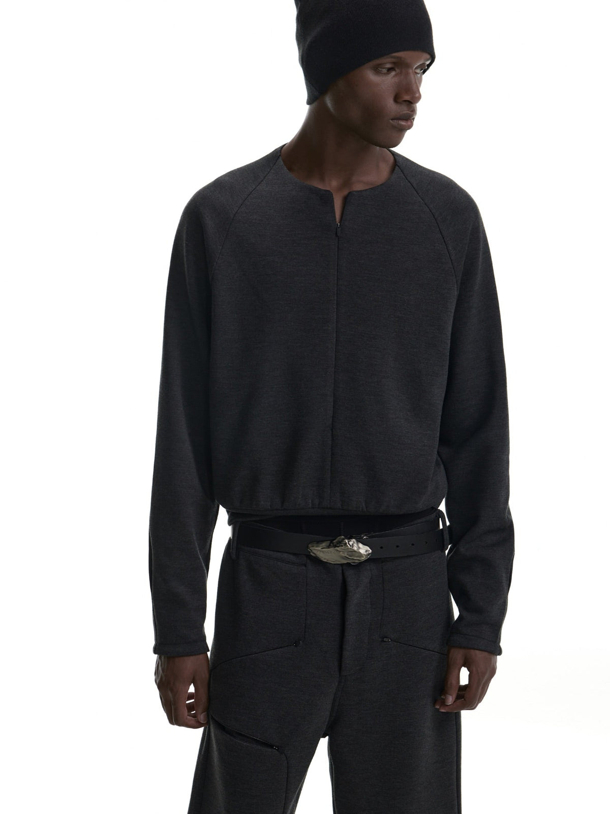 Curved-Zip Air-Layer Pullover Sweatshirt