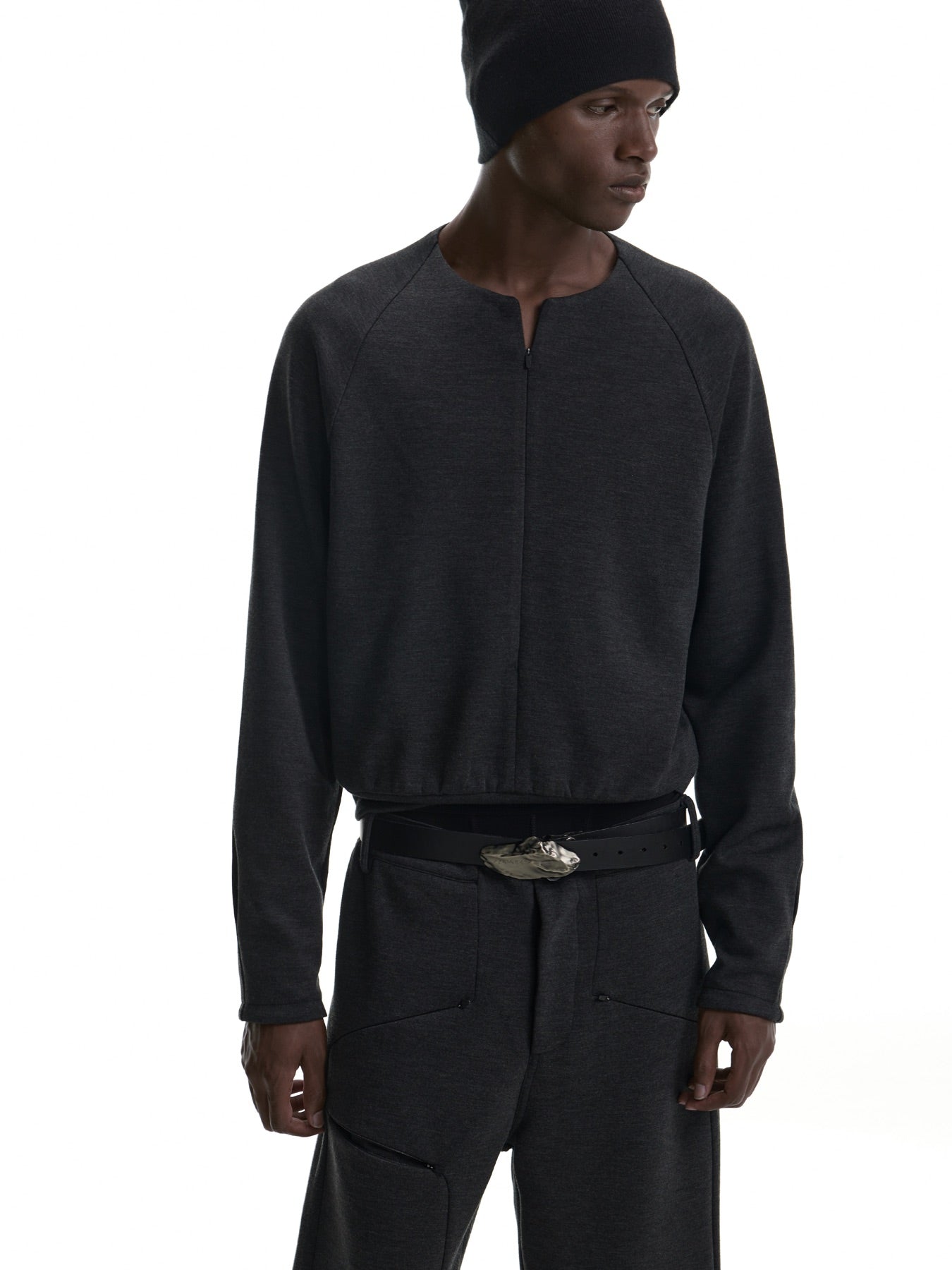 Curved-Zip Air-Layer Pullover Sweatshirt
