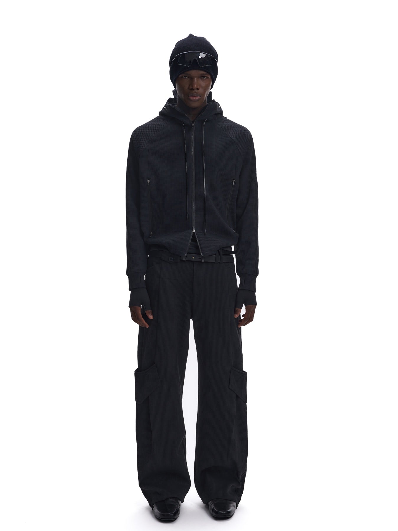 Waffle Knit Convertible Windproof Hoodie