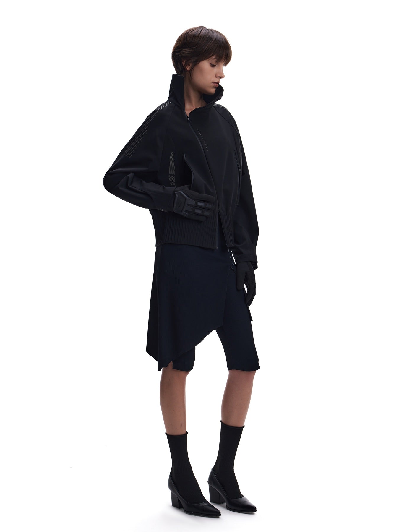 3 Sculpture Shoulder-Panel Asymmetric-Zip Shell Jacket