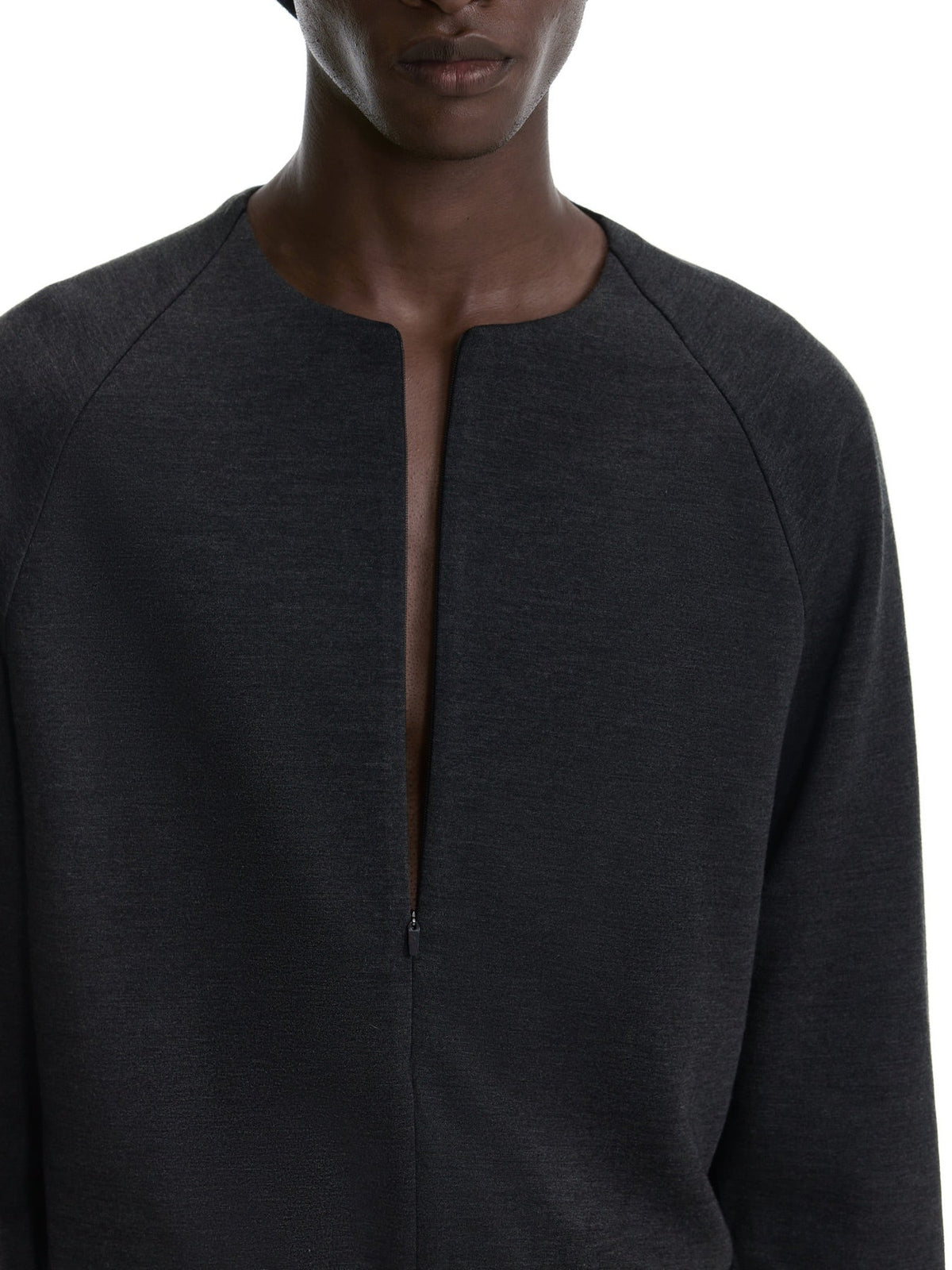 Curved-Zip Air-Layer Pullover Sweatshirt