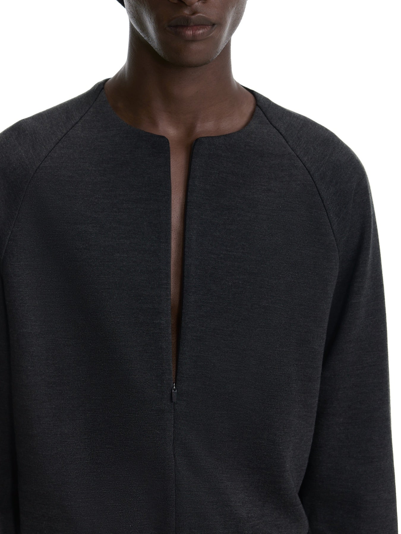 Curved-Zip Air-Layer Pullover Sweatshirt