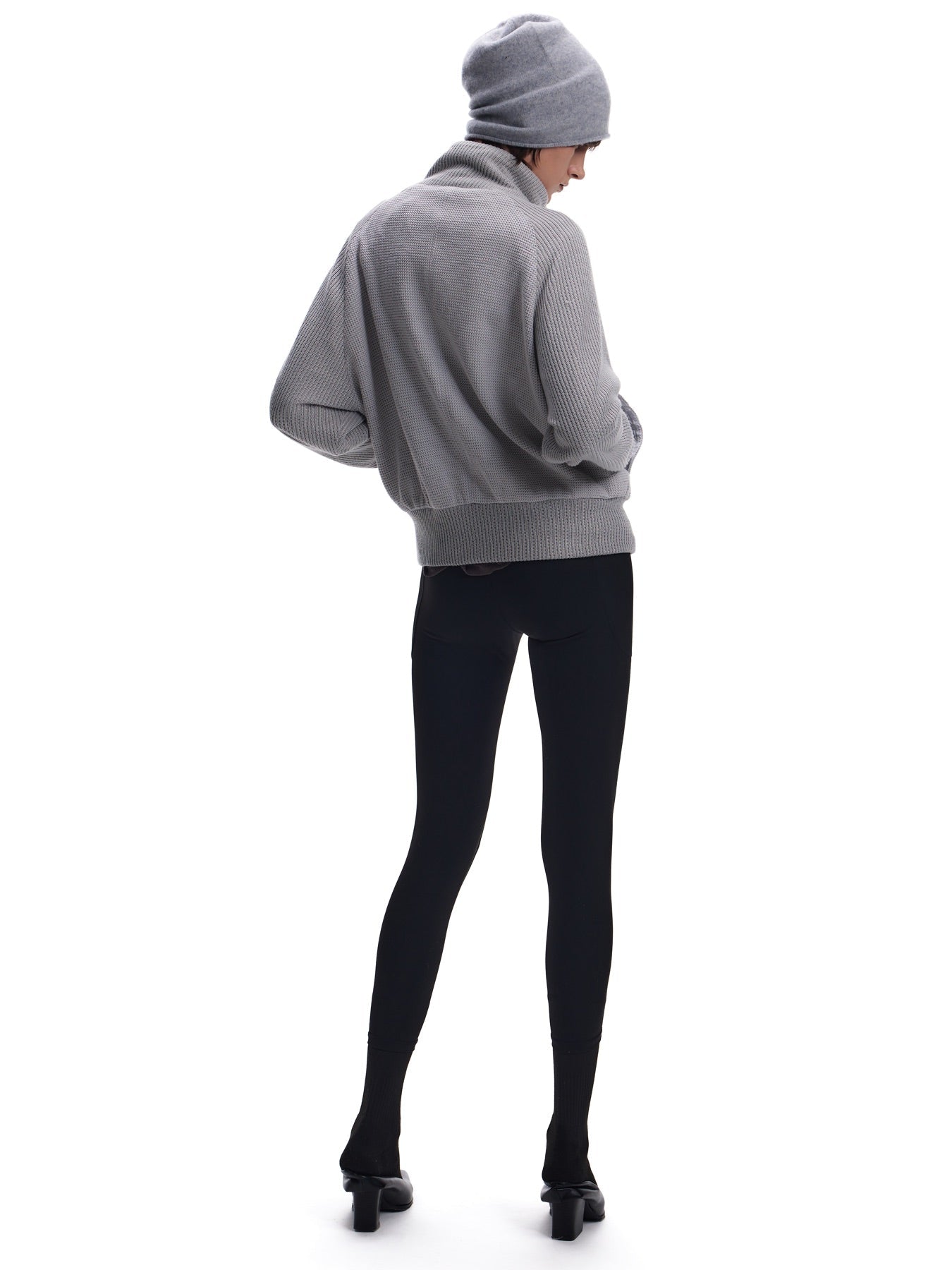 Curved Stand-Collar Knit-Look Cardigan Jacket
