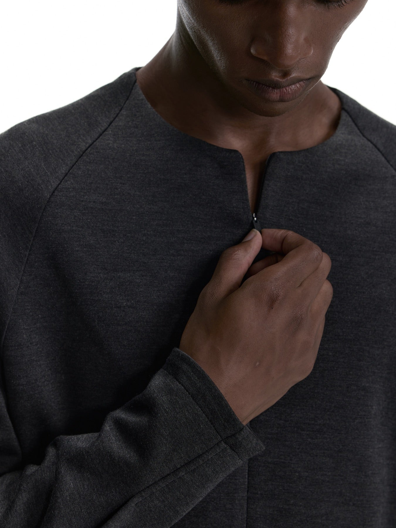 Curved-Zip Air-Layer Pullover Sweatshirt