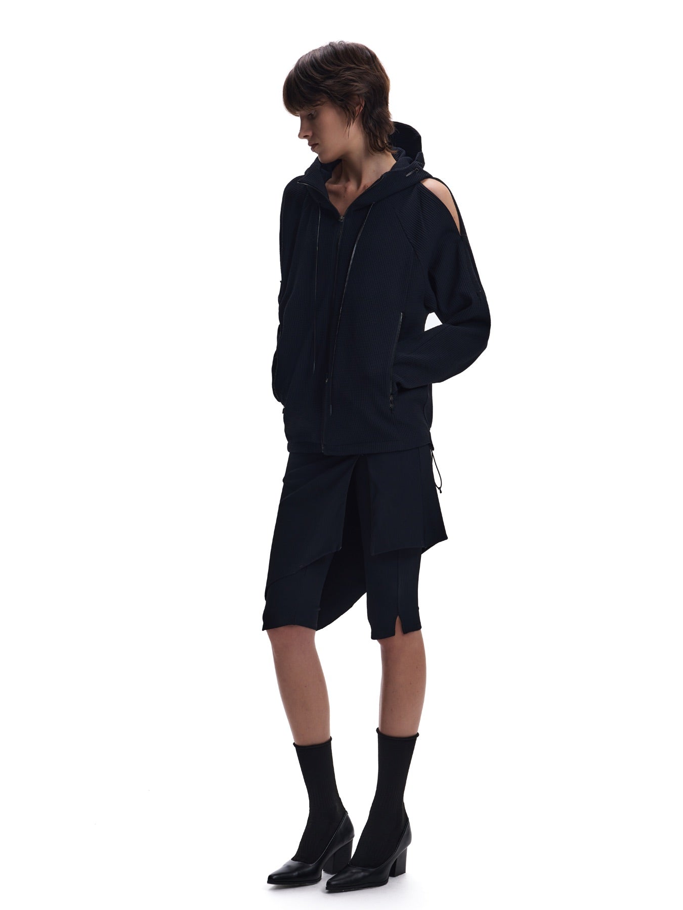 Waffle Knit Convertible Windproof Hoodie